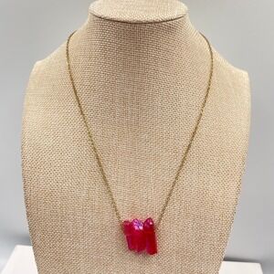 Gold-Tone Iridescent Sheen Raw Quartz Crystal Points Pendant Push Lock Necklace